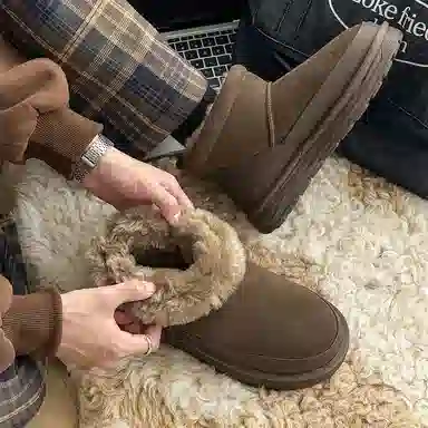 威世米邦 保暖防滑 厚底加绒一脚蹬 短筒 雪地靴 男款