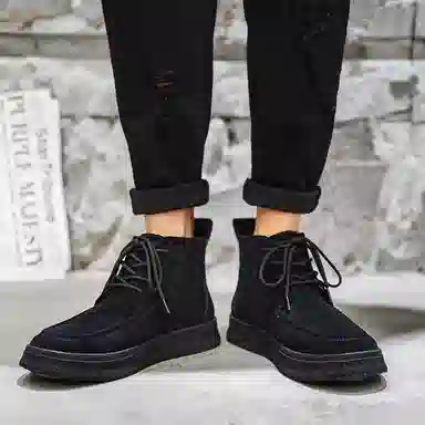 威世米邦 牛反绒 厚底百搭潮流复古英伦风一脚蹬户外雪地加绒保暖 短筒 切尔西靴 中跟 男款