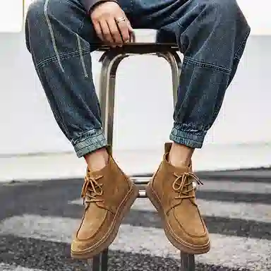 威世米邦 牛反绒 厚底百搭潮流复古英伦风一脚蹬户外雪地加绒保暖 短筒 切尔西靴 中跟 男款