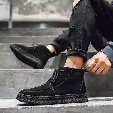 威世米邦 牛反绒 厚底百搭潮流复古英伦风一脚蹬户外雪地加绒保暖 短筒 切尔西靴 中跟 男款