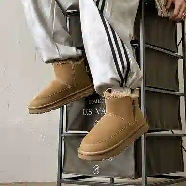 威世米邦 保暖防滑 厚底百搭拉链加绒加厚 短筒 雪地靴 男款