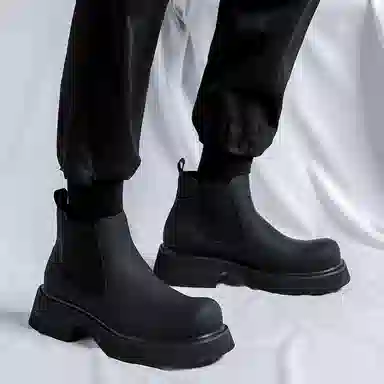 威世米邦 超纤皮 厚底简约 英伦套脚 短筒 切尔西靴 男款 黑色