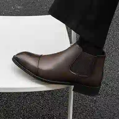 威世米邦 超纤皮 复古英伦休闲商务 短筒 切尔西靴 男款