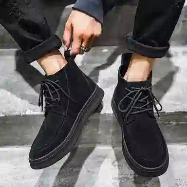 威世米邦 牛反绒 厚底百搭潮流复古英伦风一脚蹬户外雪地加绒保暖 短筒 切尔西靴 中跟 男款