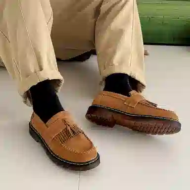 威世米邦 牛反绒皮 德比流苏一脚蹬英伦商务 休闲鞋 男款