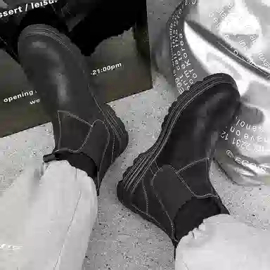 威世米邦 超纤皮 英伦复古 短筒 切尔西靴 男款 黑色