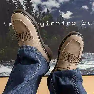 威世米邦 牛反绒皮 德比流苏一脚蹬英伦商务 休闲鞋 男款