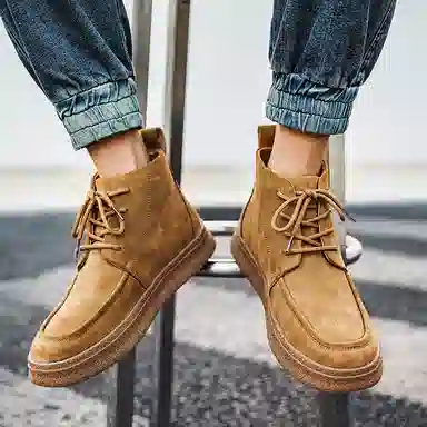 威世米邦 牛反绒 厚底百搭潮流复古英伦风一脚蹬户外雪地加绒保暖 短筒 切尔西靴 中跟 男款