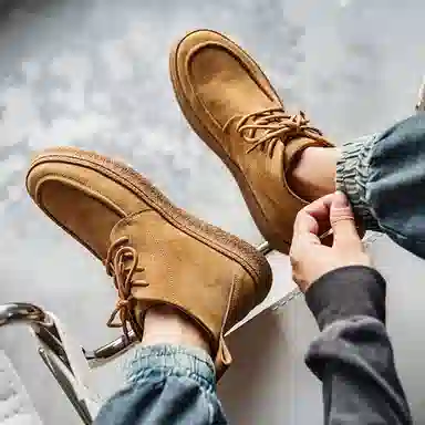 威世米邦 牛反绒 厚底百搭潮流复古英伦风一脚蹬户外雪地加绒保暖 短筒 切尔西靴 中跟 男款