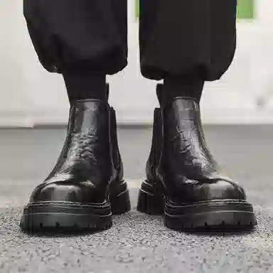 威世米邦 超纤皮 厚底百搭时尚中帮马丁英伦风户外 短筒 切尔西靴 中跟 男款