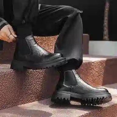 威世米邦 超纤皮 厚底百搭时尚中帮马丁英伦风户外 短筒 切尔西靴 中跟 男款