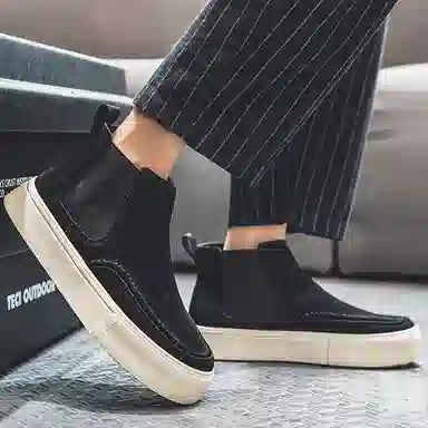 威世米邦 牛反绒 厚底百搭潮流复古英伦风一脚蹬户外雪地加绒保暖 短筒 切尔西靴 中跟 男款