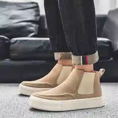 威世米邦 牛反绒 厚底百搭潮流复古英伦风一脚蹬户外雪地加绒保暖 短筒 切尔西靴 中跟 男款