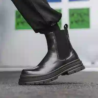 威世米邦 超纤皮 厚底德比英伦风设计感春秋季百搭复古户外 短筒 切尔西靴 男款 黑色