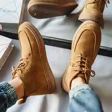 威世米邦 牛反绒 厚底百搭潮流复古英伦风一脚蹬户外雪地加绒保暖 短筒 切尔西靴 中跟 男款