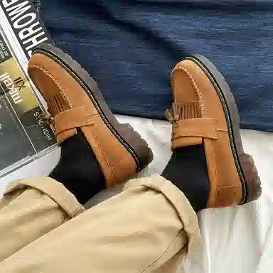 威世米邦 牛反绒皮 德比流苏一脚蹬英伦商务 休闲鞋 男款