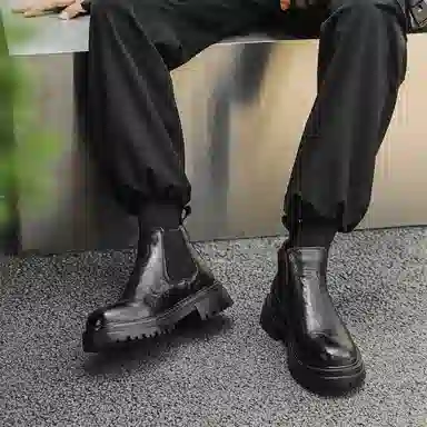 威世米邦 超纤皮 厚底百搭时尚中帮马丁英伦风户外 短筒 切尔西靴 中跟 男款