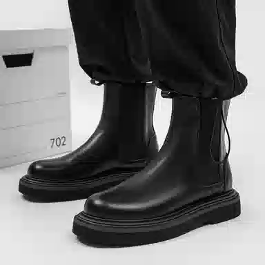 威世米邦 二层牛皮 高级感烟筒复古英伦风潮流百搭休闲 短筒 切尔西靴 男款 黑色