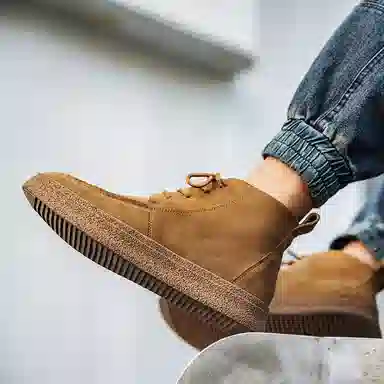 威世米邦 牛反绒 厚底百搭潮流复古英伦风一脚蹬户外雪地加绒保暖 短筒 切尔西靴 中跟 男款