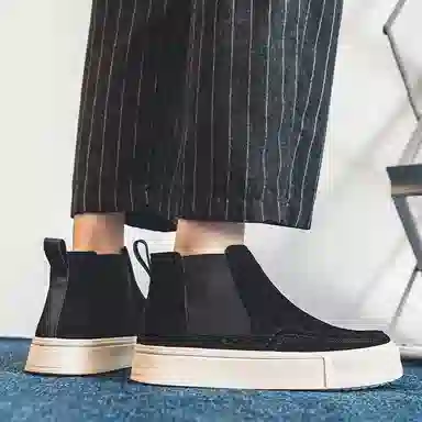 威世米邦 牛反绒 厚底百搭潮流复古英伦风一脚蹬户外雪地加绒保暖 短筒 切尔西靴 中跟 男款