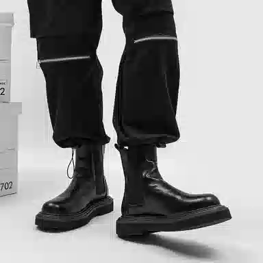 威世米邦 二层牛皮 高级感烟筒复古英伦风潮流百搭休闲 短筒 切尔西靴 男款 黑色