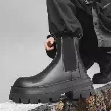 威世米邦 超纤皮 英伦风潮流百搭休闲 短筒 切尔西靴 男款 黑色