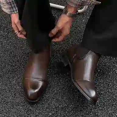 威世米邦 超纤皮 复古英伦休闲商务 短筒 切尔西靴 男款