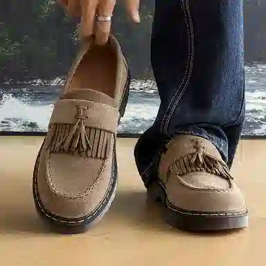 威世米邦 牛反绒皮 德比流苏一脚蹬英伦商务 休闲鞋 男款