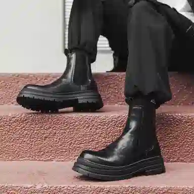 威世米邦 超纤皮 厚底德比英伦风设计感春秋季百搭复古户外 短筒 切尔西靴 男款 黑色