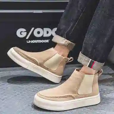 威世米邦 牛反绒 厚底百搭潮流复古英伦风一脚蹬户外雪地加绒保暖 短筒 切尔西靴 中跟 男款