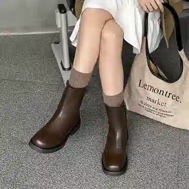 威世米邦 厚底小众高级感美式复古侧拉链 短靴 男女同款 棕色