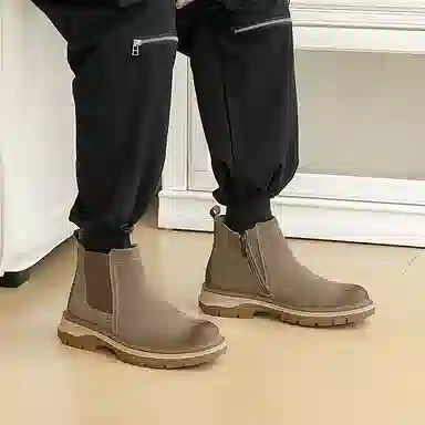 威世米邦 头层猪皮 百搭复古户外工装 潮流舒适 短筒 切尔西靴 男款