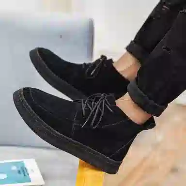 威世米邦 牛反绒 厚底百搭潮流复古英伦风一脚蹬户外雪地加绒保暖 短筒 切尔西靴 中跟 男款