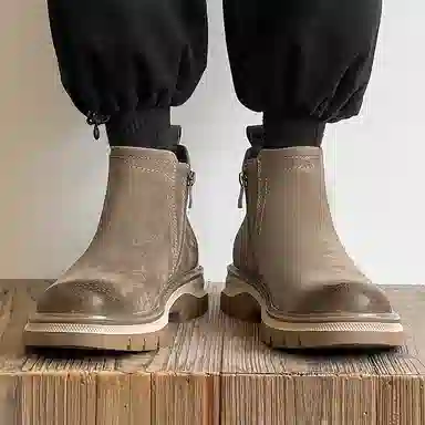 威世米邦 头层猪皮 百搭复古户外工装 潮流舒适 短筒 切尔西靴 男款