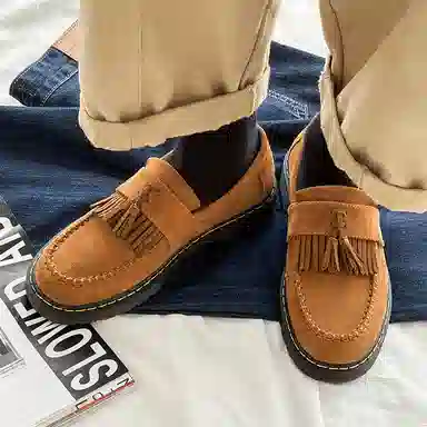 威世米邦 牛反绒皮 德比流苏一脚蹬英伦商务 休闲鞋 男款