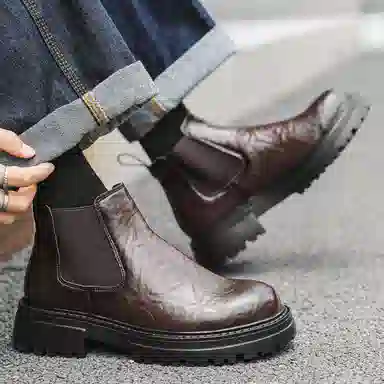 威世米邦 超纤皮 厚底百搭时尚中帮马丁英伦风户外 短筒 切尔西靴 中跟 男款