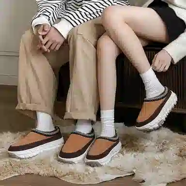 威世米邦 牛反绒 保暖防滑 轮胎厚底设计感加绒加厚 及踝 雪地靴 男女同款