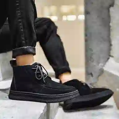 威世米邦 牛反绒 厚底百搭潮流复古英伦风一脚蹬户外雪地加绒保暖 短筒 切尔西靴 中跟 男款