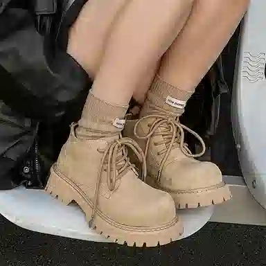 威世米邦 超纤皮 厚底英伦风复古休闲户外 短靴 男女同款 黄色