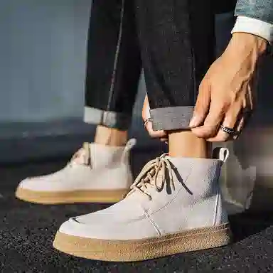 威世米邦 牛反绒 厚底百搭潮流复古英伦风一脚蹬户外雪地加绒保暖 短筒 切尔西靴 中跟 男款