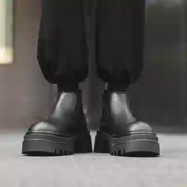 威世米邦 超纤皮 一脚蹬百搭 短筒 切尔西靴 中跟 男款 黑色