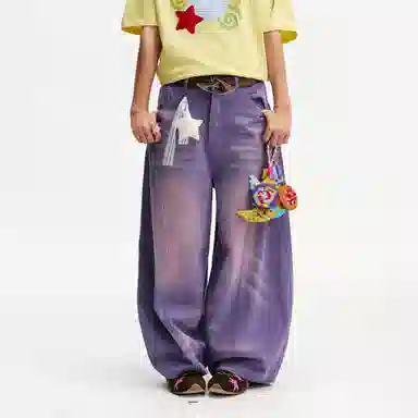 Mr. Jiangnan Retro Plush Apple Pin Wide Leg Jeans