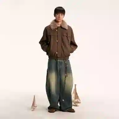 江南先生 流浪者之歌 纯色长袖宽松百搭外套皮衣 男女同款