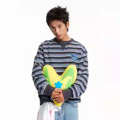 Mr. Jiangnan Park Elopement Striped Heart Embroidered Sweatshirt