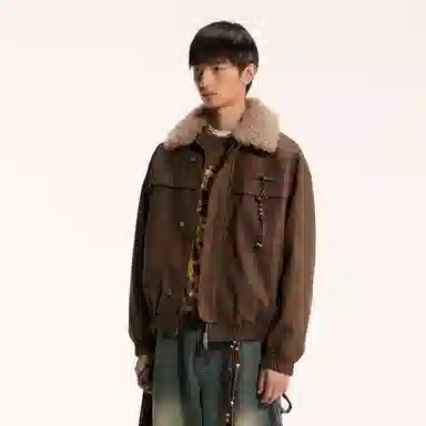 江南先生 流浪者之歌 纯色长袖宽松百搭外套皮衣 男女同款