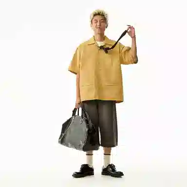 江南先生 野生无限户外刺绣口袋短袖宽松衬衣衬衫 男女同款