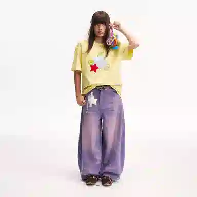 Mr. Jiangnan Retro Plush Apple Pin Wide Leg Jeans