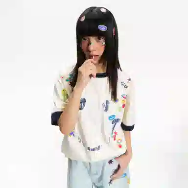 Mr. Jiangnan Fruit Sticker Print T-Shirt