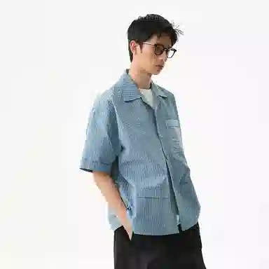 江南先生 野生无限户外刺绣口袋短袖宽松衬衣衬衫 男女同款