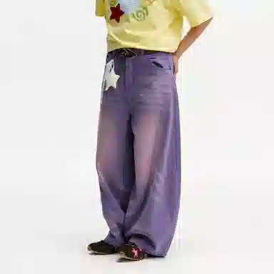 Mr. Jiangnan Retro Plush Apple Pin Wide Leg Jeans